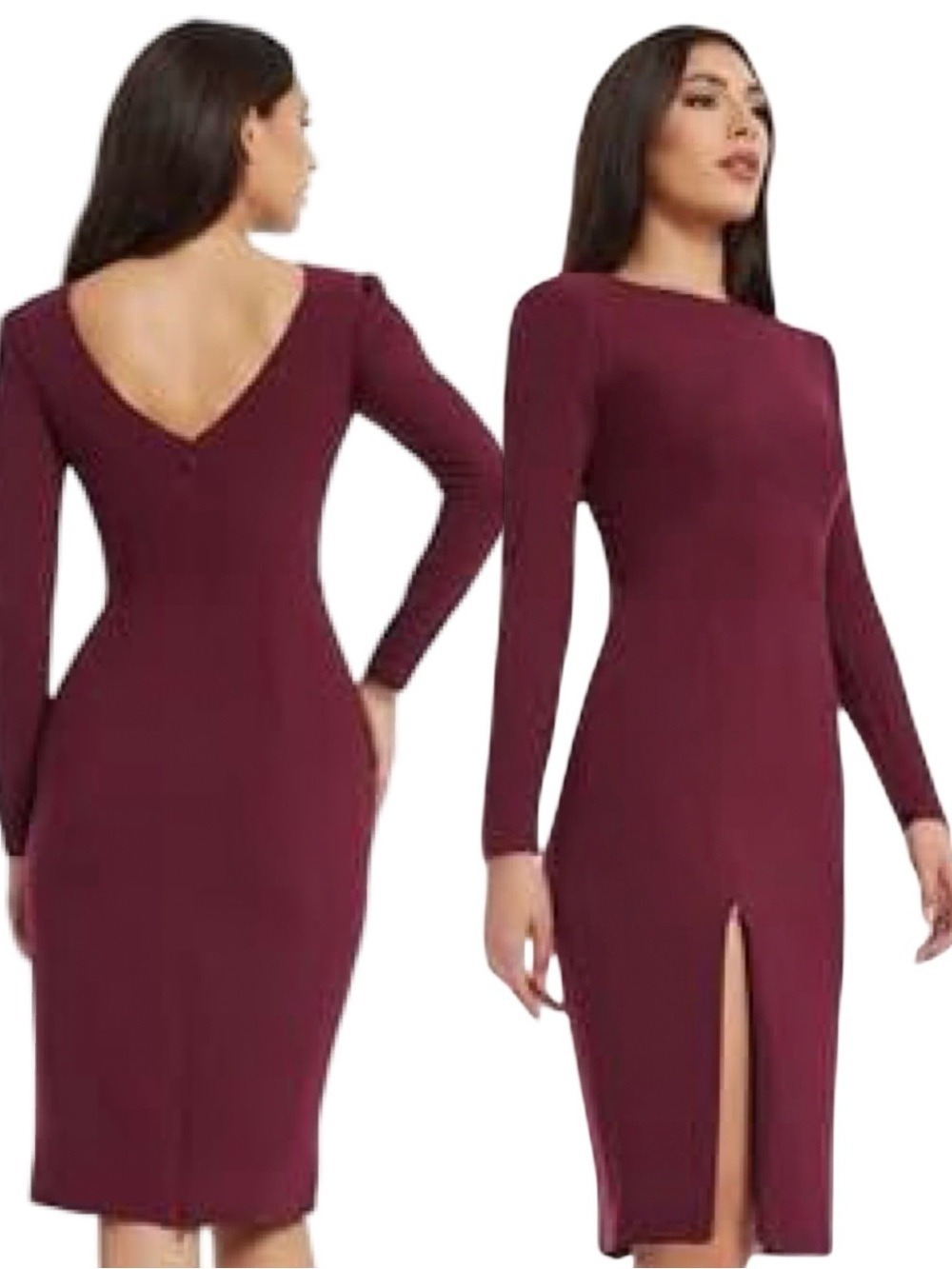 Dress the Population X-SMALL Nadia Burgundy Long Sleeve Midi Dress NWT MSRP $198